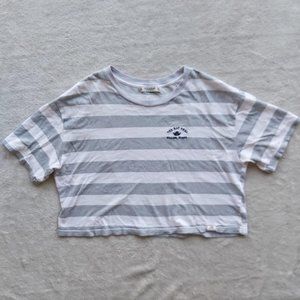 Pull&Bear The Bay Area Sailing Point graphic logo pastel stripe sailor crop top